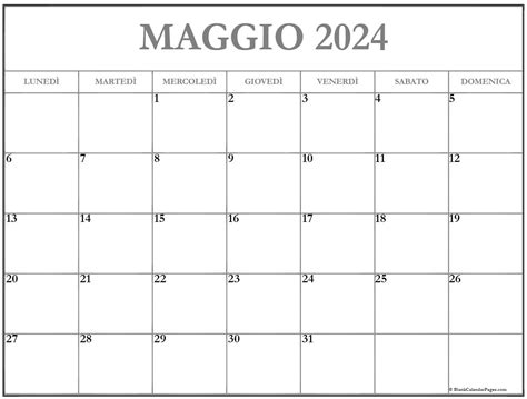 calendario di maggio 2024